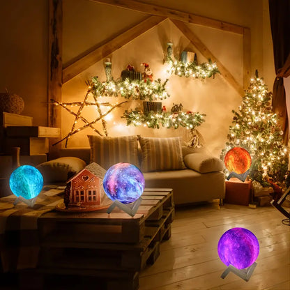 16-Color 3D LED Moon Light with Stand - Night Light - - night light