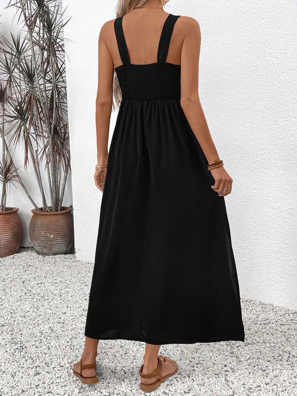 Perfee Embroidered Floral Side Slit Sleeveless Midi Dress - -