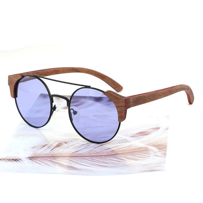 Bamboo Custom Retro Round Frame Sunglasses - - sunglasses