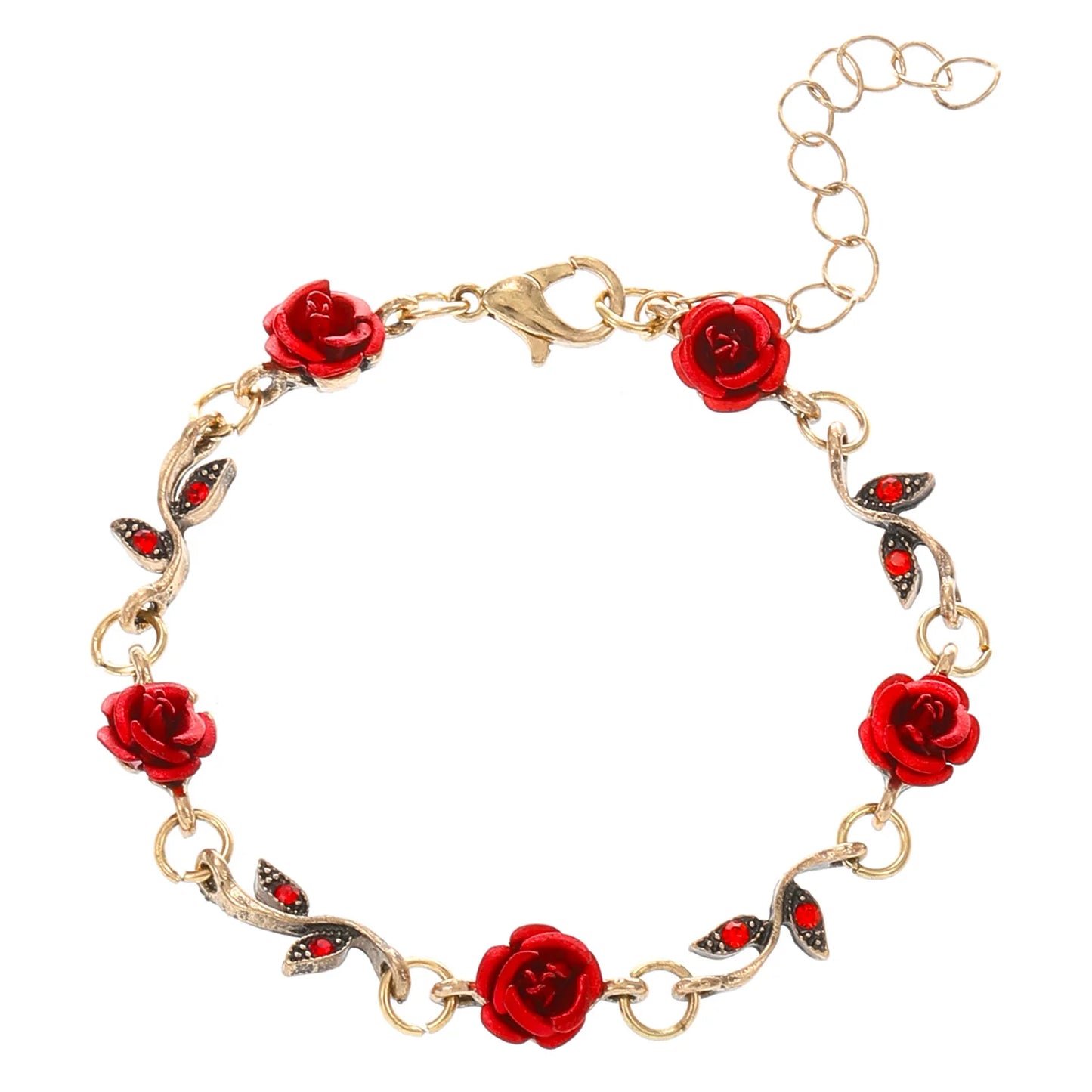 Retro French Rose Bracelet Necklace Earring Set Red Rose Jewelry Set