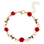 Retro French Rose Bracelet Necklace Earring Set Red Rose Jewelry Set Bracelets