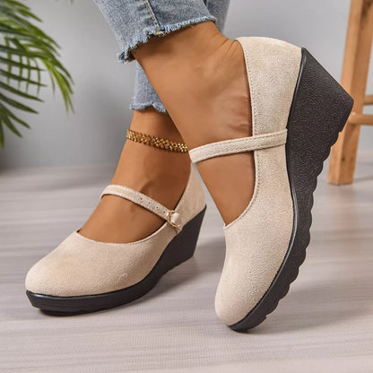 Round Toe Wedge Loafers - Ivory -