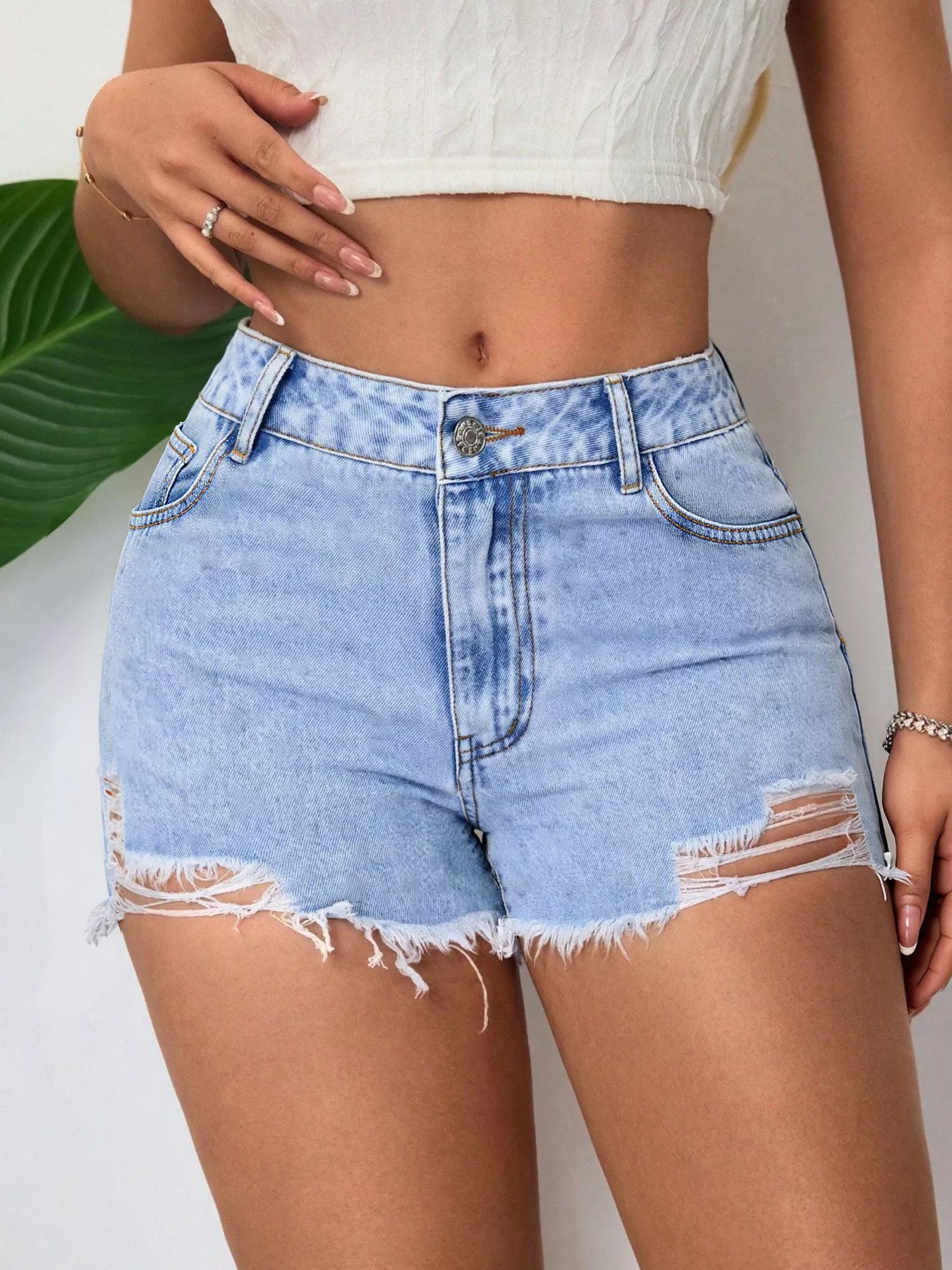Distressed Raw Hem Denim Shorts- Shopimist- {{Product type}}