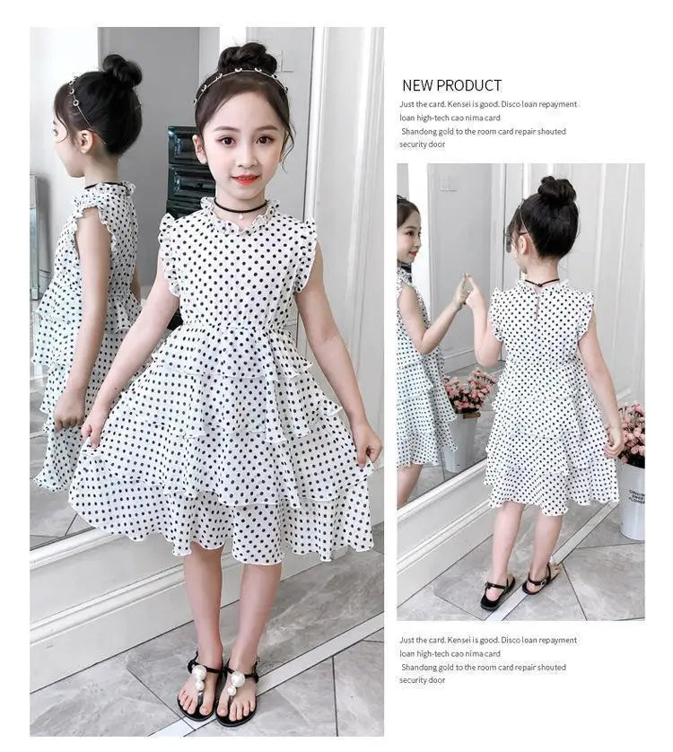 Sleeveless Girls Polka Dot Pleated Dress