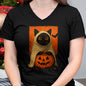Funny Vintage Black Cat Halloween Pumpkin Spooky Ghost Women T-Shirt - Halloween Unisex T-Shirt/Hoodie - NGHL00 - V-neck T-shirt -