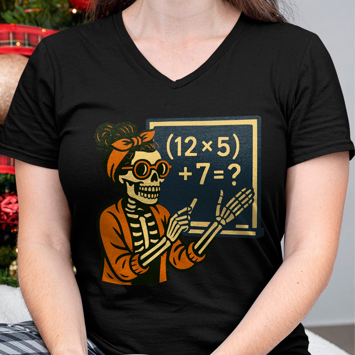 67 Teacher Halloween Skeleton Six Seven Meme Brainrot Math T-Shirt - Halloween Unisex T-Shirt/Hoodie - NGHL00 - V-neck T-shirt -