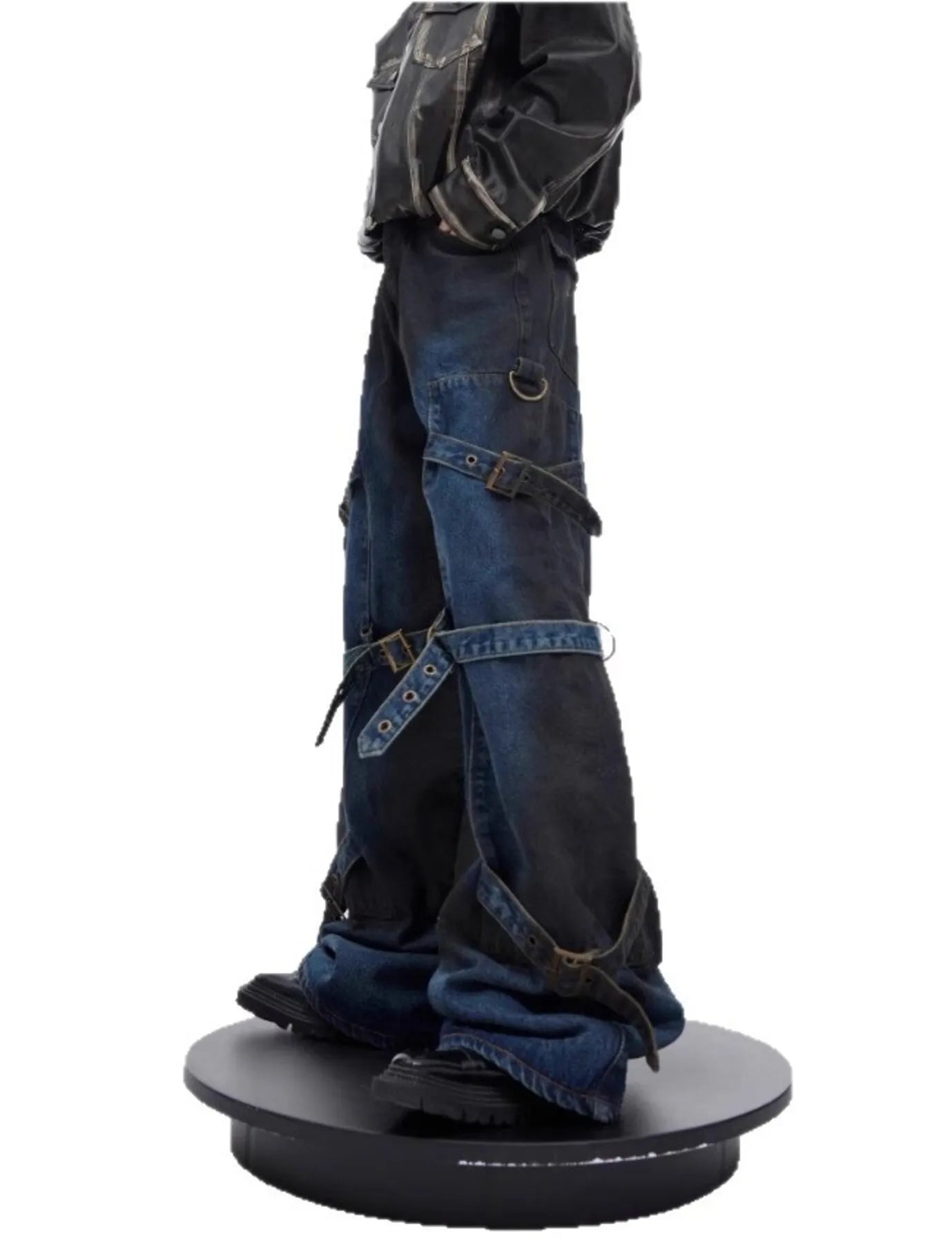 Men's Plus Size Buckle Strap Washed Flare Jeans - -