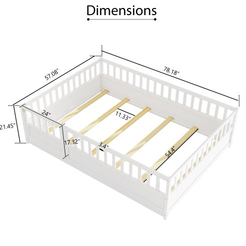 Full Size Montessori Wooden Childrens Floor Bed - - bed frame
