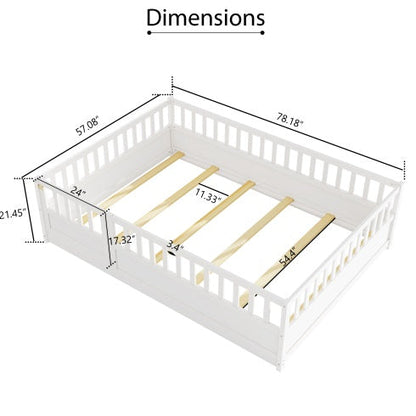 Full Size Montessori Wooden Childrens Floor Bed - - bed frame