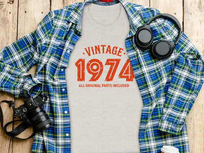 Vintage 1974 All Original Parts Included Birthday T-Shirt- Cloud 16 Clothing Co.- {{Product type}}