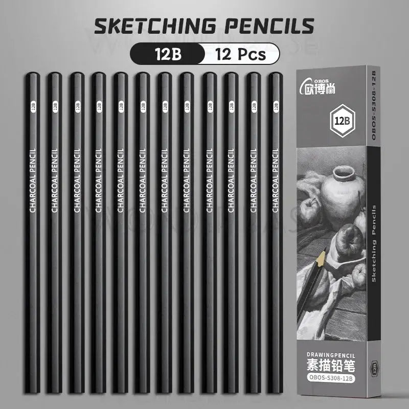 Boxed 2H-14B Graphite Sketching Pencils