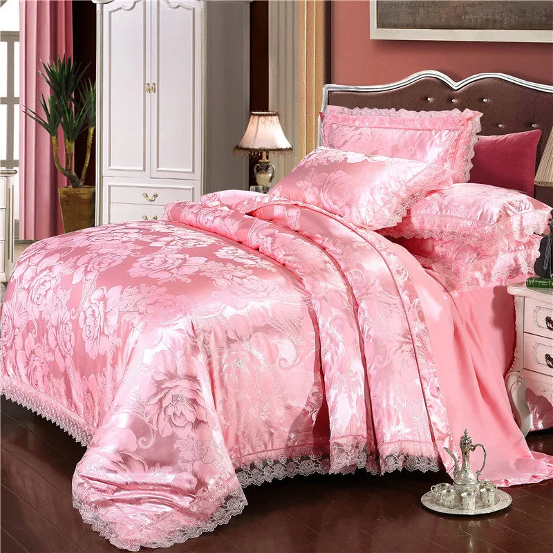 Duvet Cover Set Quilt Cover Lace Edge Jacquard Weave Bedding Set