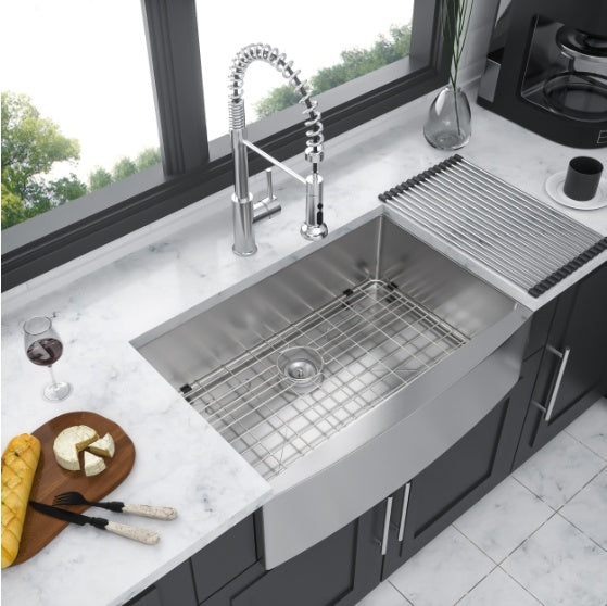 Nickel Finish Farmhouse Kitchen Sink - - kitchen sink