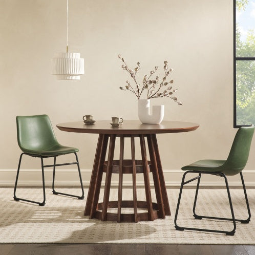 Modern Round Solid Wood Dining Table With Pedestal Base Brown - -