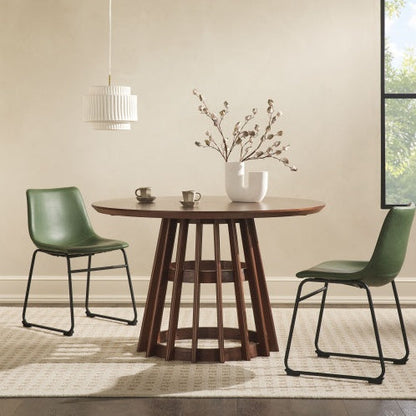Modern Round Solid Wood Dining Table With Pedestal Base Brown - -