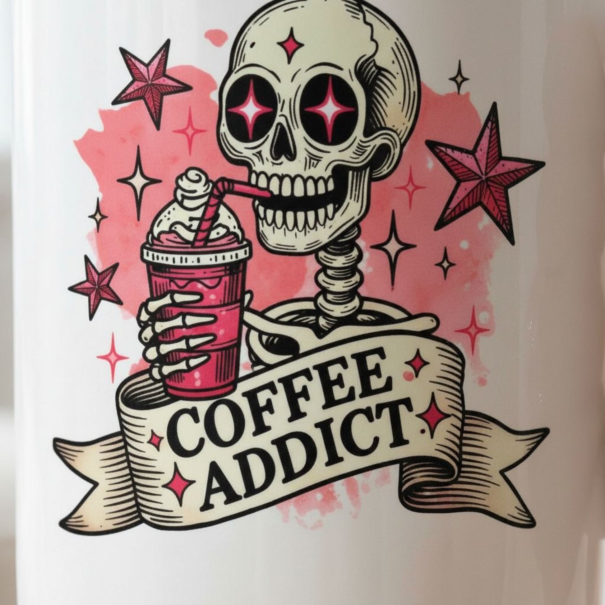 Coffee Addict Mug – Pink Skull Coffee Cup | Funny Caffeine Lover Gift, Ceramic, Dishwasher Safe - -
