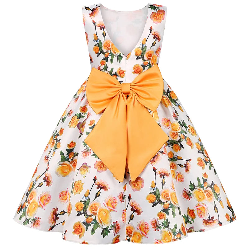 Flower Girls Summer Backless Big Bow Dress