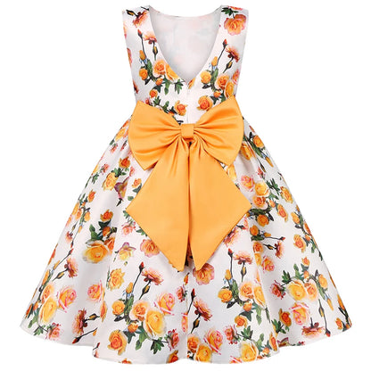 Flower Girls Summer Backless Big Bow Dress