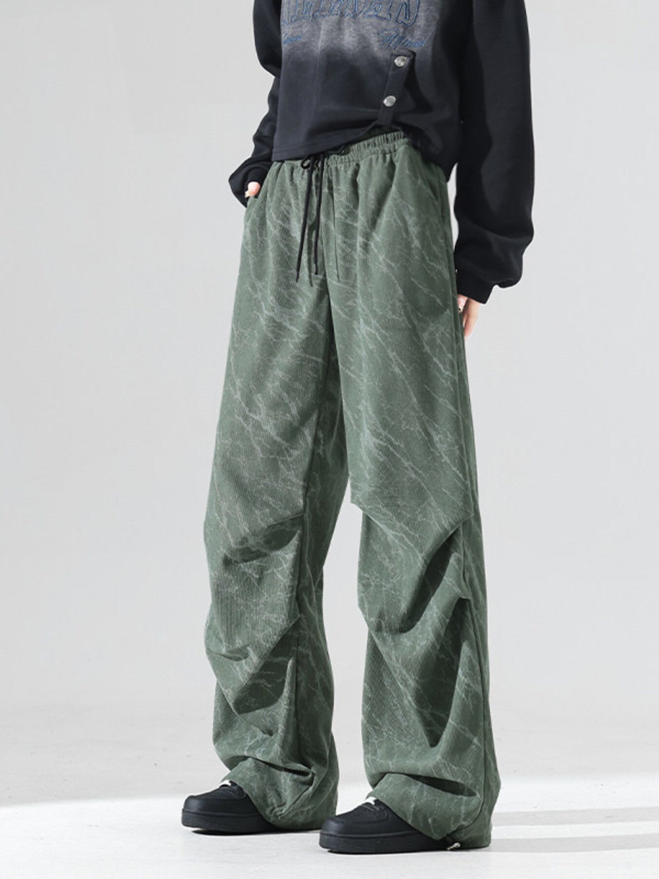 Men's Plus Size Vintage Wash Wide Leg Pants - Sage -