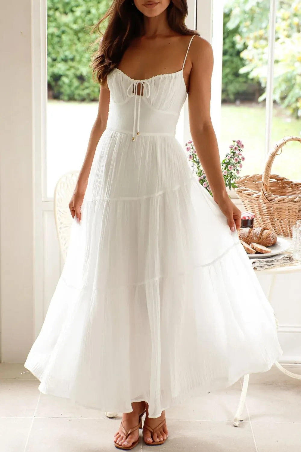 Ruched Smocked Back Cami Dress - White -