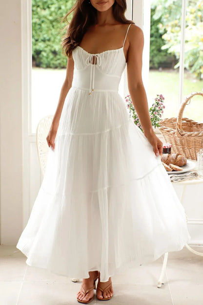 Ruched Smocked Back Cami Dress - White -