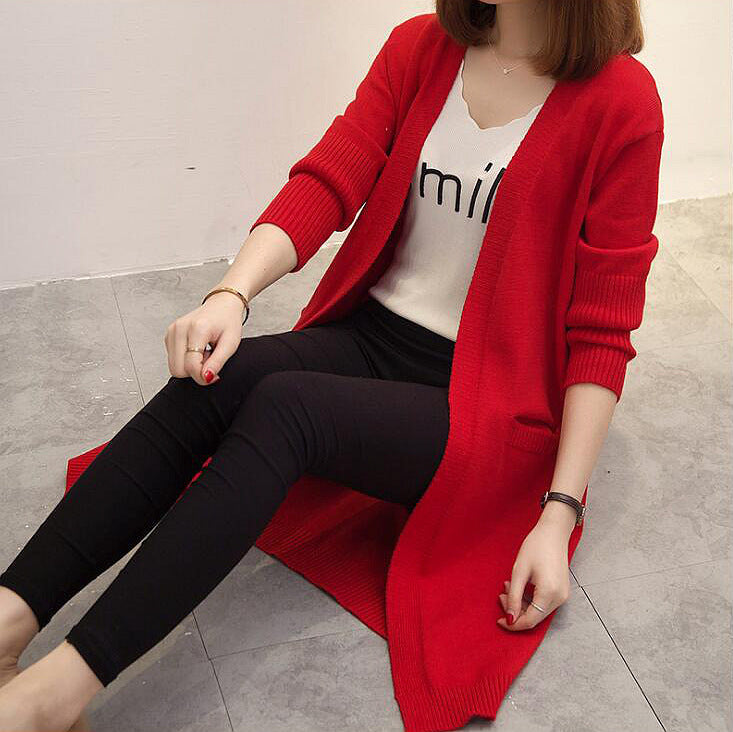 Long Sleeve Tri-Color Knit Sweater Mosaic Stripe Open Front Cardigan