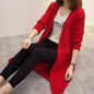 Long Sleeve Tri-Color Knit Sweater Mosaic Stripe Open Front Cardigan Red