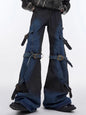 Men's Plus Size Buckle Strap Washed Flare Jeans - Navy -