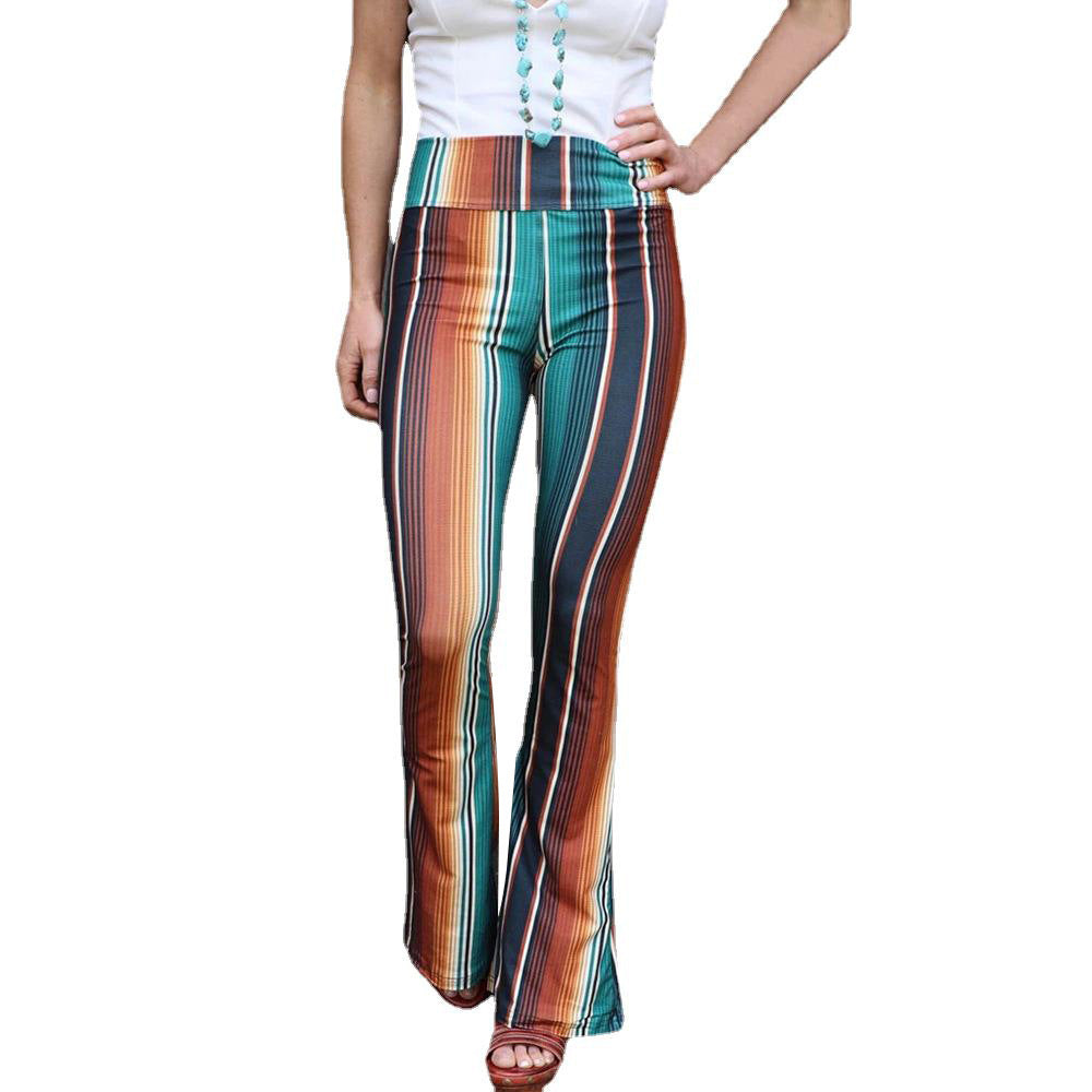 Fashion Print Tight High Waist Casual Pants Flared Pants - - 4