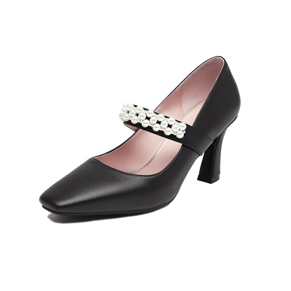Chic Pearl Leather Stilettos - -