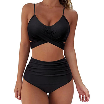 Ladies Split Solid Color Swimsuit