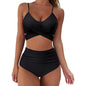 Ladies Split Solid Color Swimsuit black