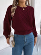 Cable Knit Diamond Pattern Long Sleeve Sweater - Burgundy -