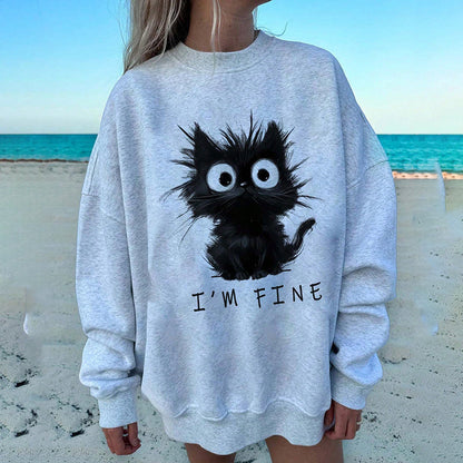 Women's Cute Kitten Graphic Sweatshirt - - StreetWear