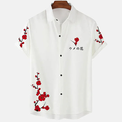 Mens Floral Chinese Style Shirt Short Sleeve Hawaiian Shirts Quick Dry Shirt