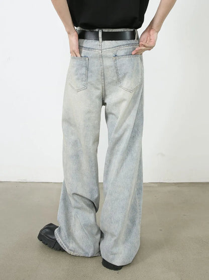 Men's Wide Leg Jeans with Pockets - -