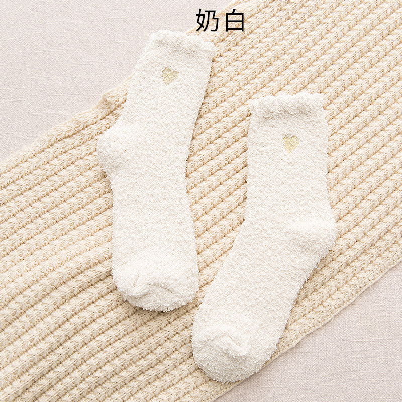 New Design Winter Warm Fluffy Fuzzy Socks Cute Embroidered Soft Women Socks