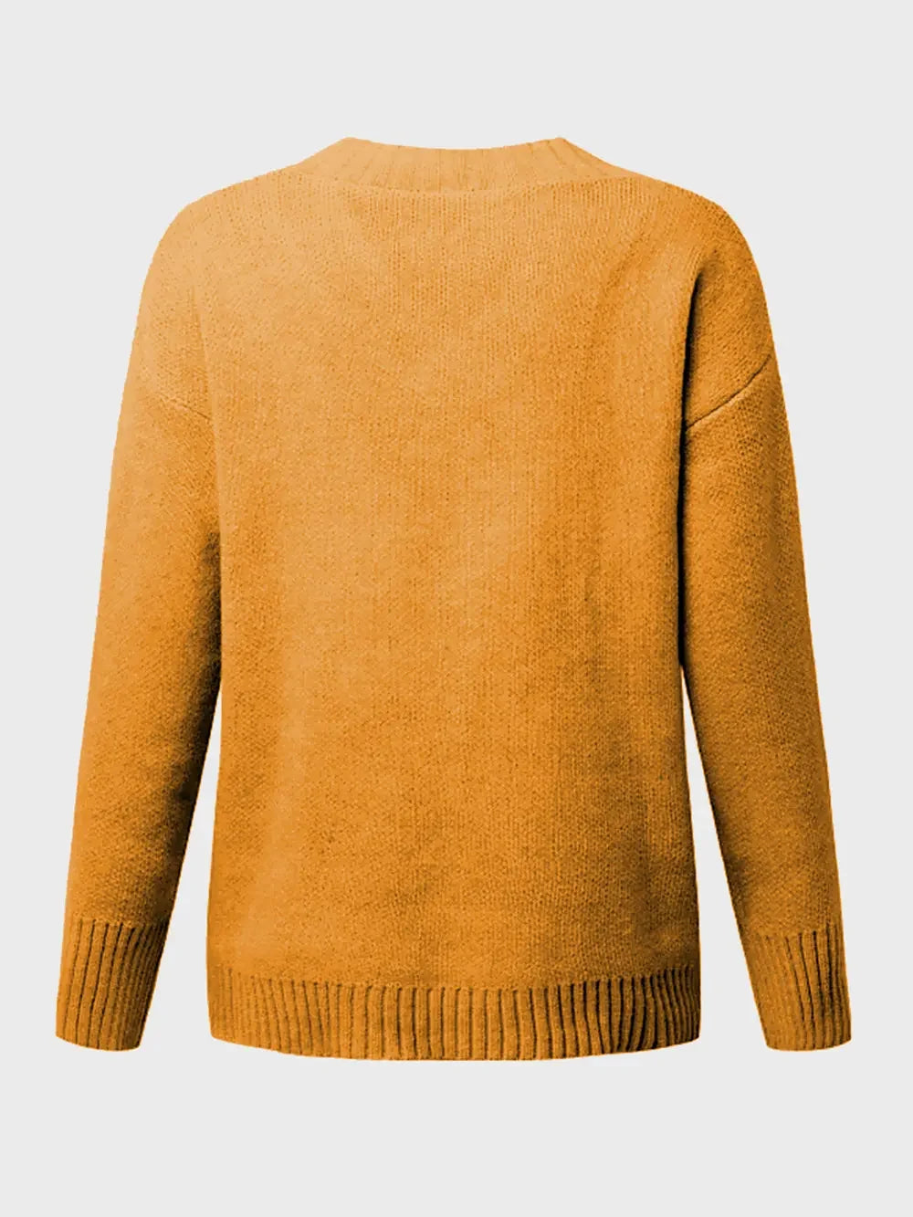 V-Neck Long Sleeve Knit Top - -