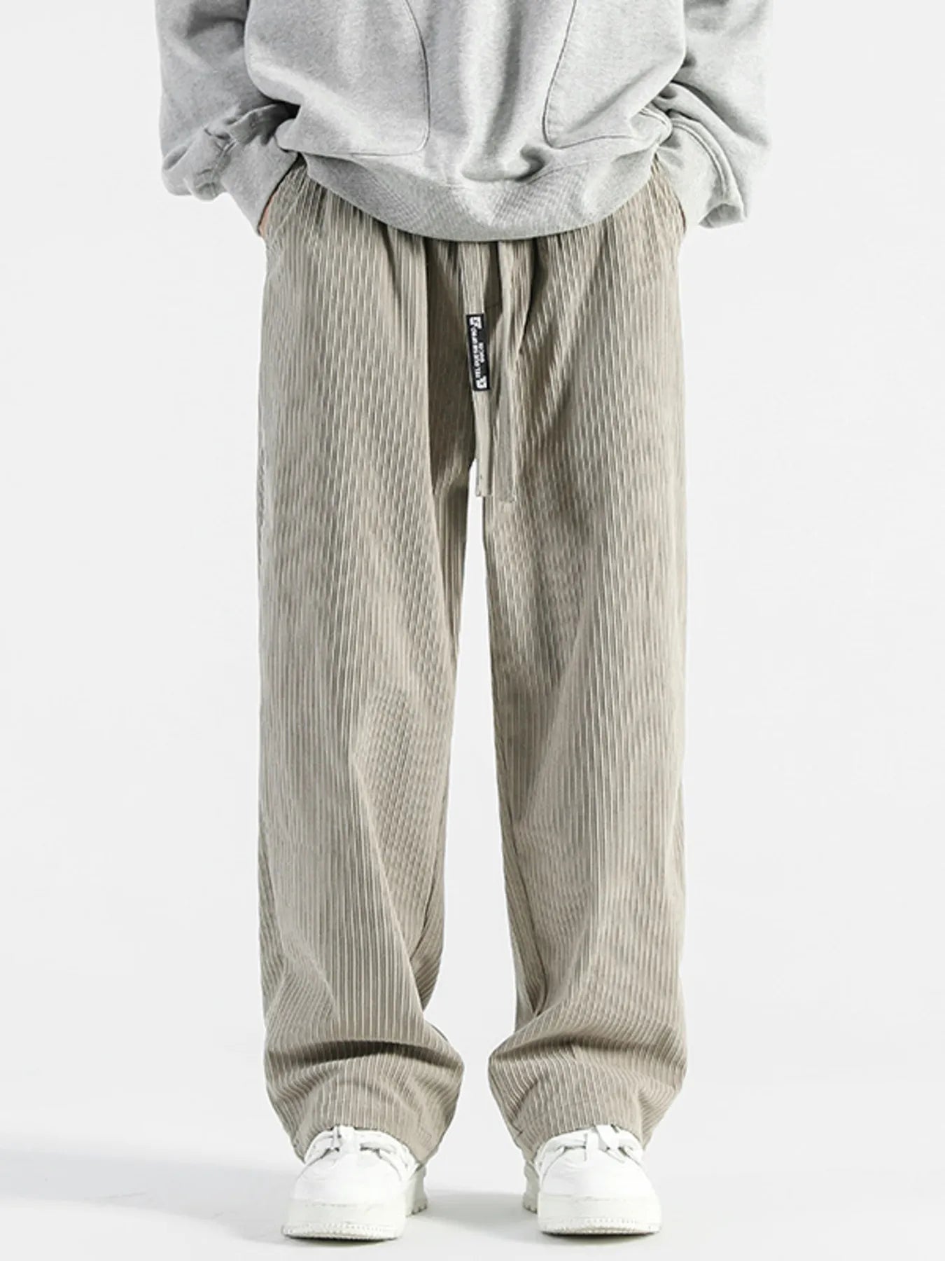 Men's Plus Size Casual Drawstring Wide Leg Pants - Gray -