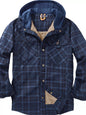 Men's Snap Down Plaid Flannel Hooded Jacket - Dark Blue -