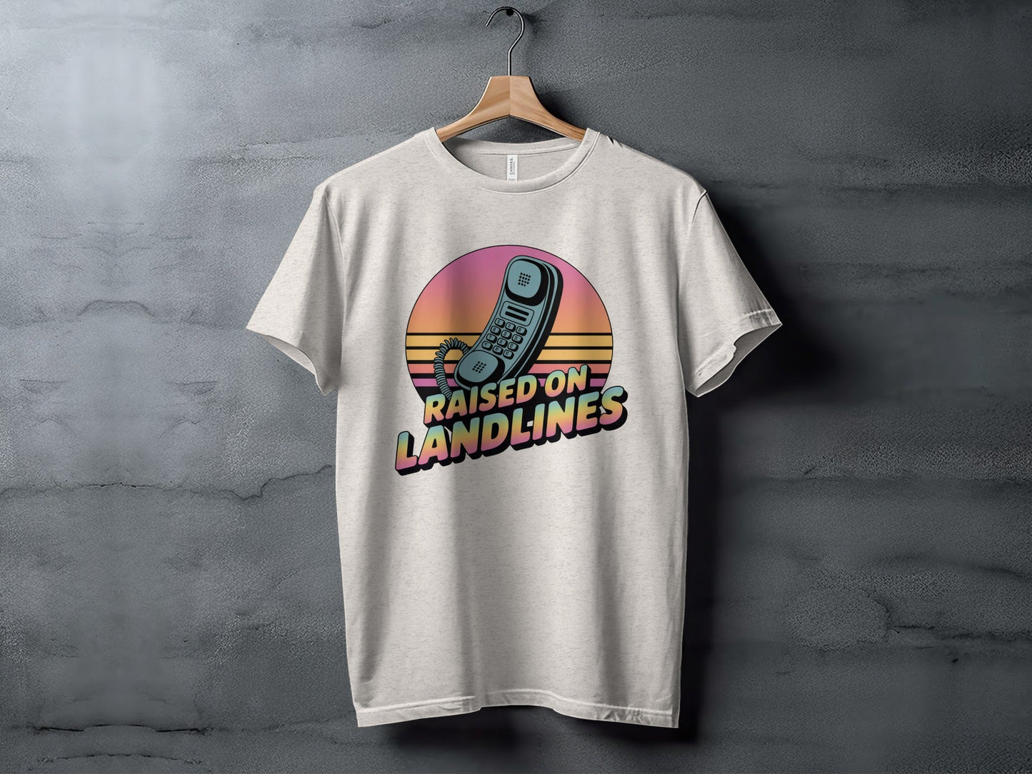 Raised on Landlines Retro Style Phone Design T-Shirt - Heather Dust - T-Shirt