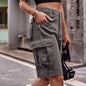Denim Cargo Shorts with Pockets - Dark Gray -