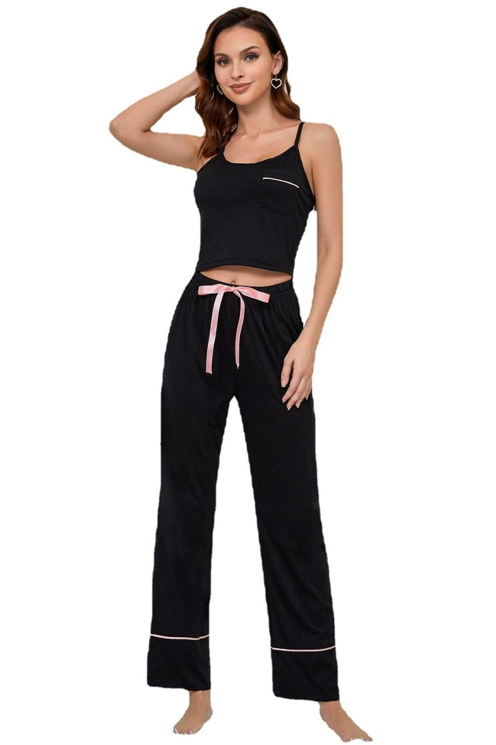 Contrast Trim Cropped Cami and Pants Loungewear Set- Shopimist- {{Product type}}