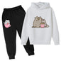 Cat Print Hoodie Clothing Sets white