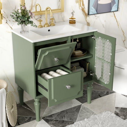 Vintage Style 30inch Bathroom Vanity With Ceramic Sink Combination - - vanity