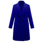 Women Lapel Collar Double Breasted Coats Dark Blue