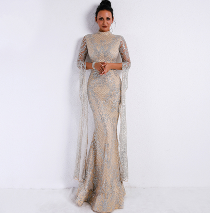 Sparkling High Neck Evening Gown - - dress