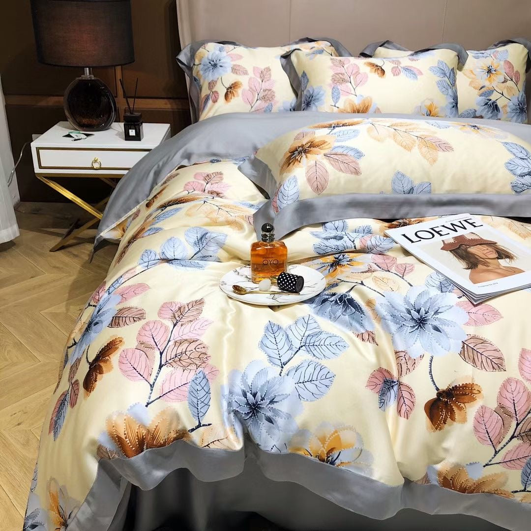 New Luxury Flower Floral Design Lyocell 60s Home Bedding Set