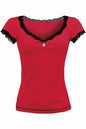 Women's Short Sleeve Lace T-Shirt – Black, Red & Plaid - Red - Tops