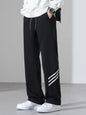 Men's Full Size Casual Loose Fit Sweatpants with Stripes Plus Size - Black -